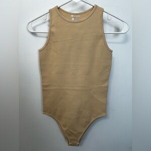 OQQ Tummy Control Ribbed Nude Bodysuit